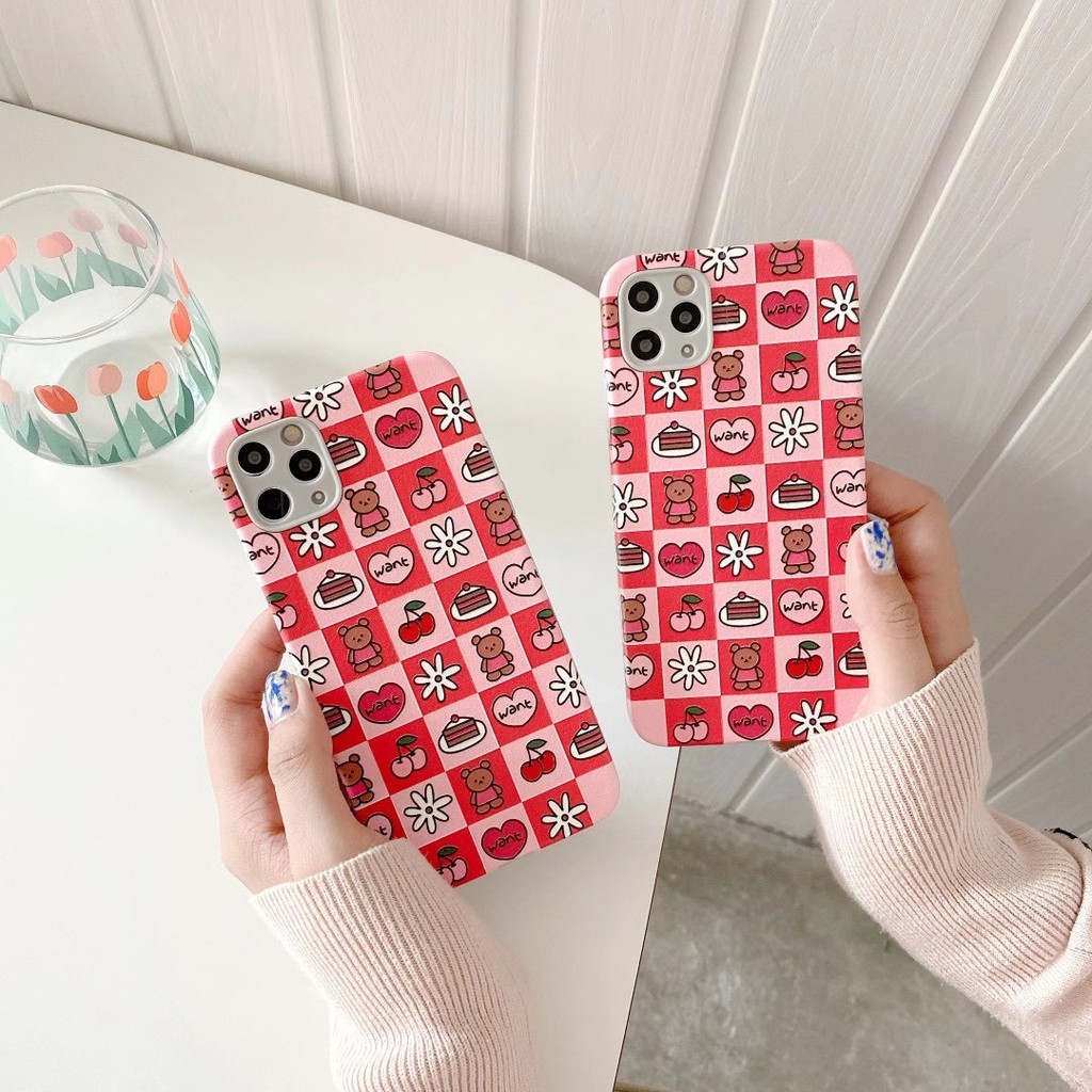 Ốp Điện Thoại In Hình Gấu Và Cherry Đáng Yêu Cho Iphone 7 8 + Ix Xr Xsmax 11 Pro Promax | BigBuy360 - bigbuy360.vn