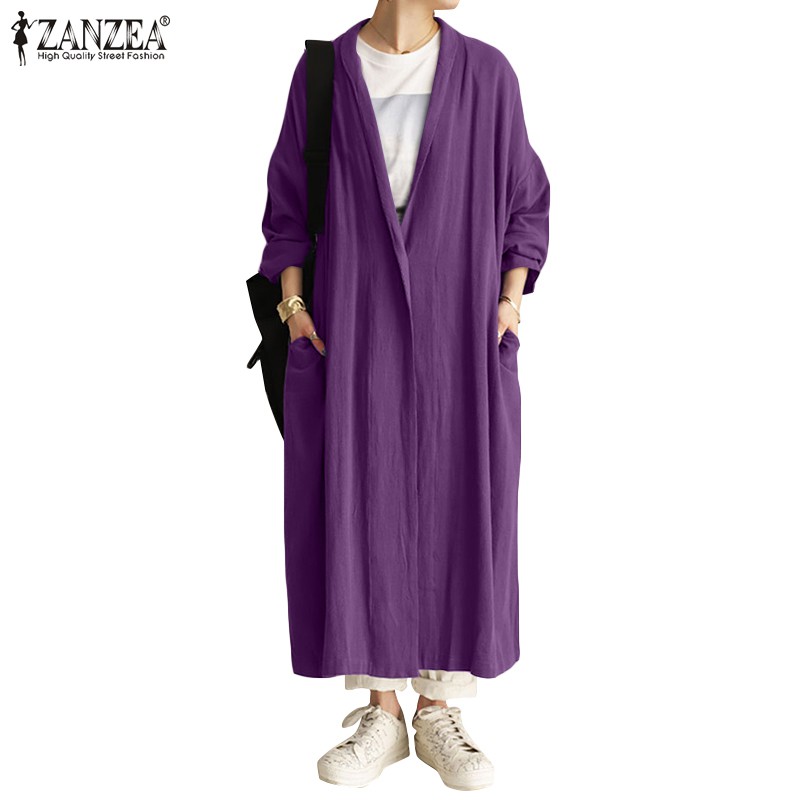 Áo Khoác Cardigan Zanzea Màu Trơn Dáng Dài Thời Trang Đơn Giản