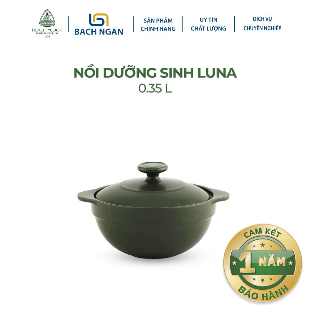 Nồi Sứ Dưỡng Sinh Minh Long Luna 0.35L Dùng Cho Bếp Ga, Hồng Ngoại Có Nắp Thích Hợp Kho Cá, Hầm Cháo