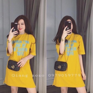 Đầm suông xẻ tà phối chữ về đủ màu