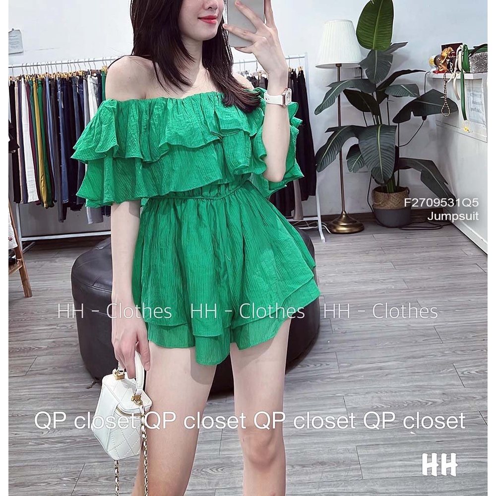 Jumpsuit short đũi ngực phối bèo tầng trễ vai cực xinh!