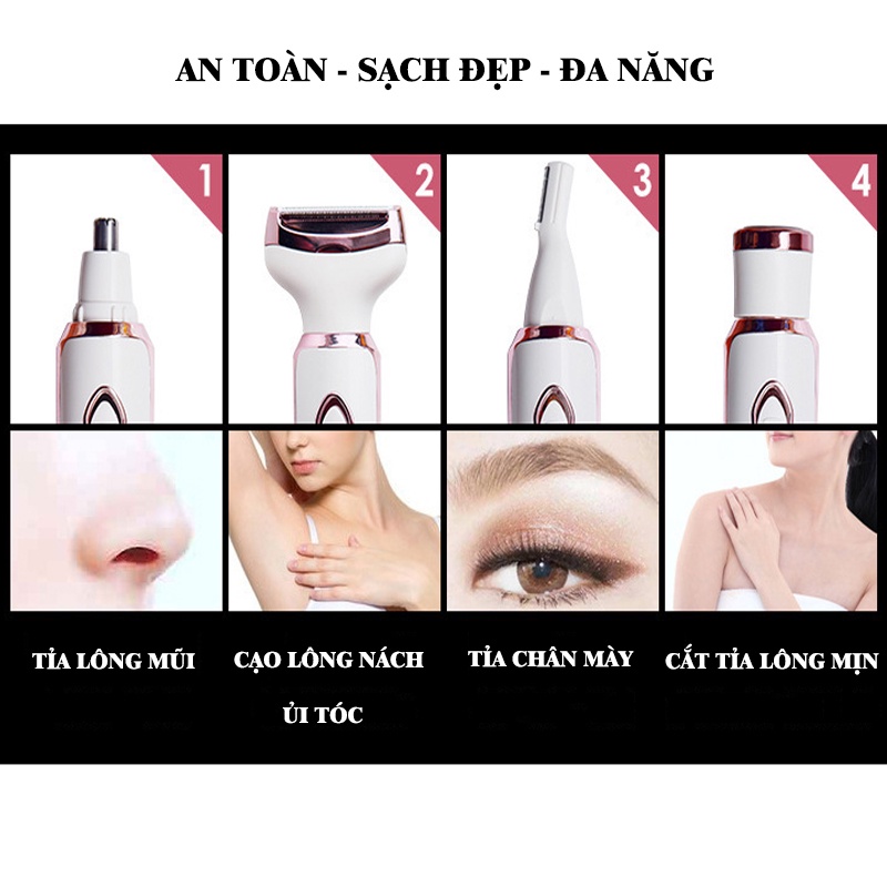 Máy cạo đa năng 5 in 1, cạo lông mày, body, cắt lông mũi, ủi tóc,... an toàn, sạch sẽ cho phái đẹp