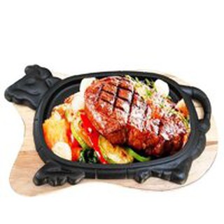 Chảo gang bò né chống dính Vạn Lợi làm bít tết kèm đế gỗ lót