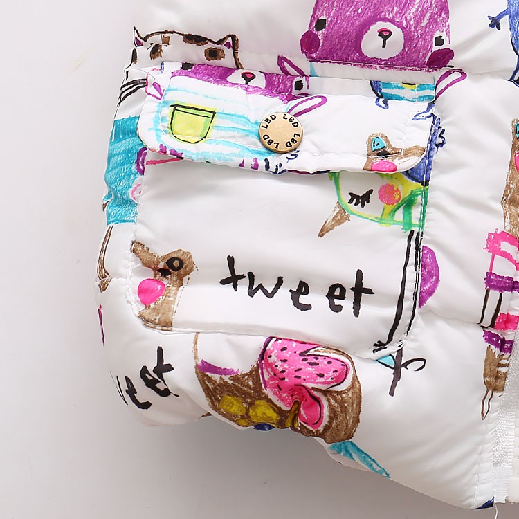 Áo khoác không tay có nón in họa tiết hoạt hình dễ thương thời trang mùa đông cho bé gái từ 6 tháng - 3 tuổi