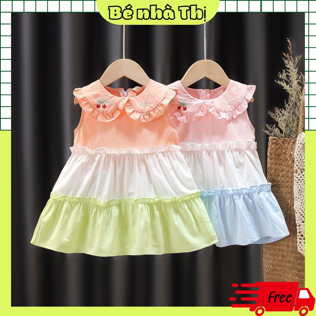 Váy bé gái dáng xòe cộc tay nhiều màu cotton mềm mát VX04 - BÉ NHÀ THỊ