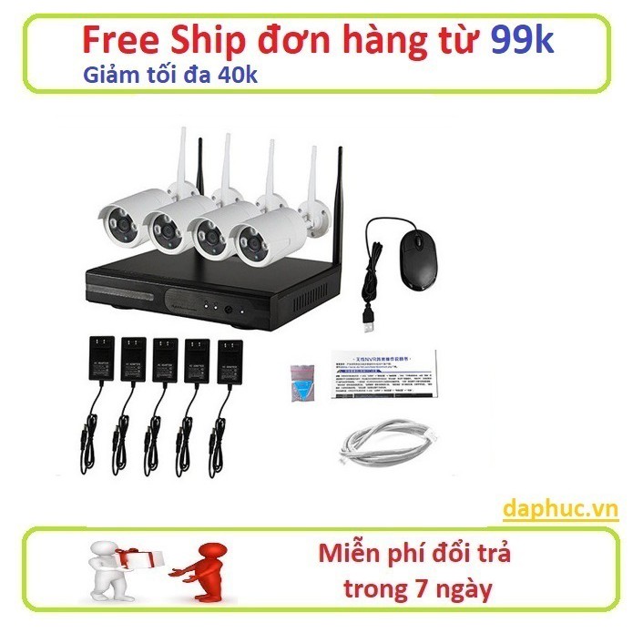 Bộ đầu ghi Hamscy NVR kit + 4 mắt camera WIFI 1.0M 720P - 162014