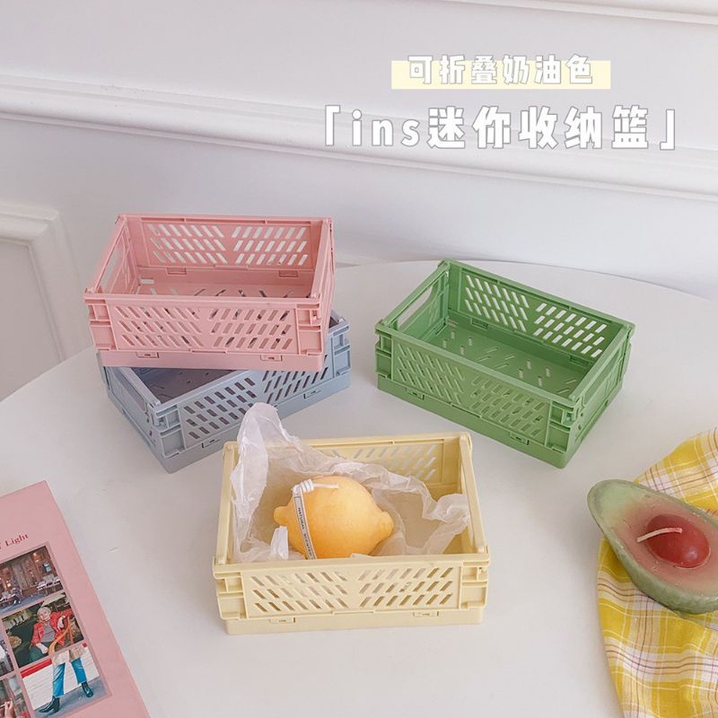 Kệ giỏ nhựa mini đựng đồ đa năng gấp gọn để bàn học