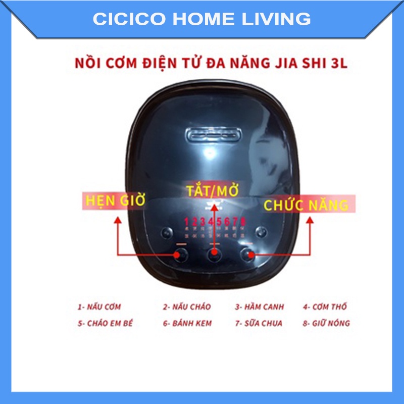 Nồi cơm điện tử mini đa năng giá rẻ JIASHI 3L cho 4 người 8 chức năng nấu rất đơn giản