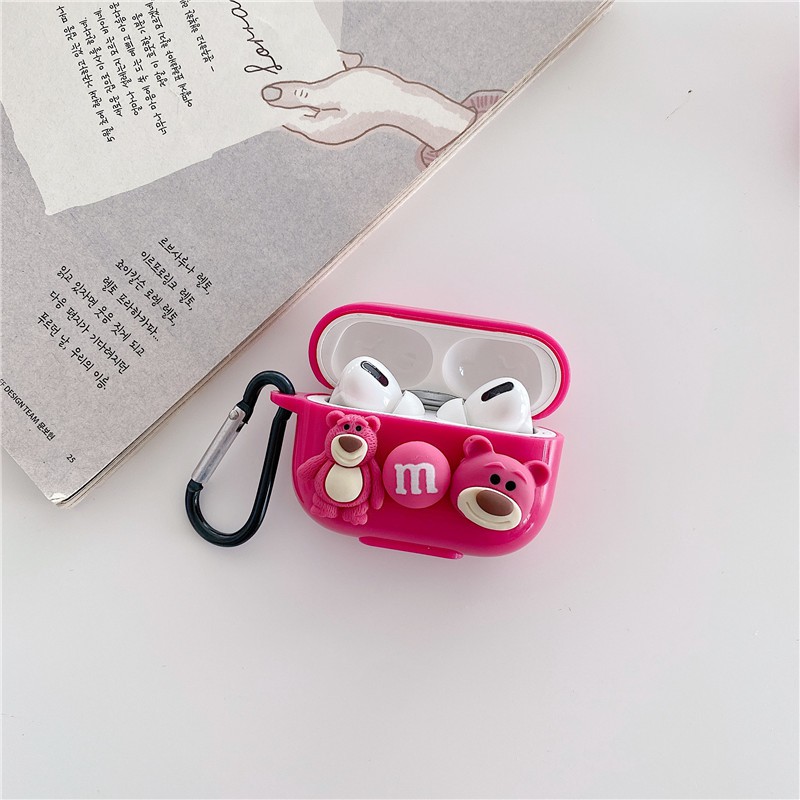 Vỏ bảo vệ hộp sạc tai nghe Airpods 1/2/Pro bằng TPU mềm hình chú gấu và quả dâu tây dễ thương