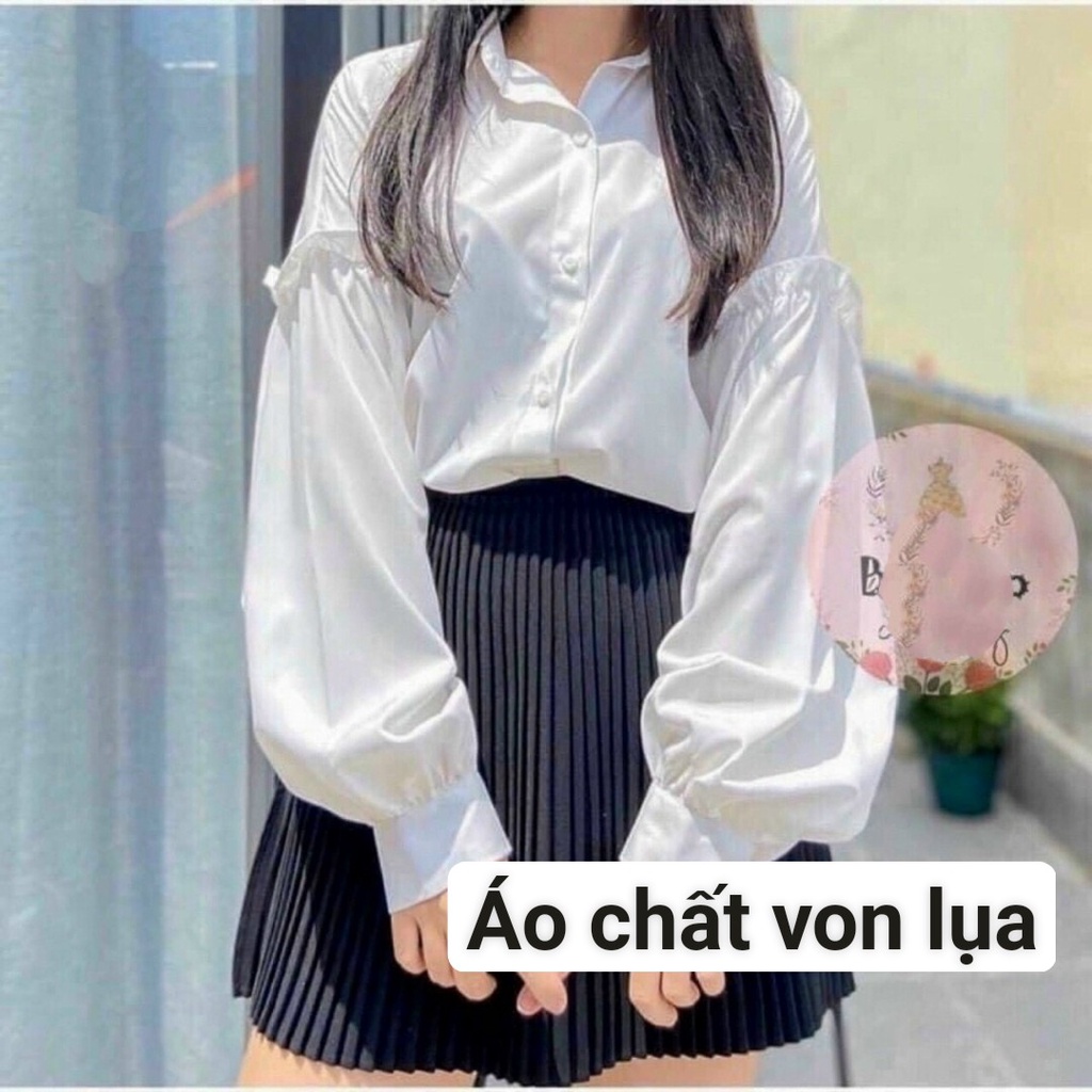 Áo Sơ Mi Trắng Nữ Tay Dài Phối Bèo Phồng Tiểu Thư Sang Chảnh
