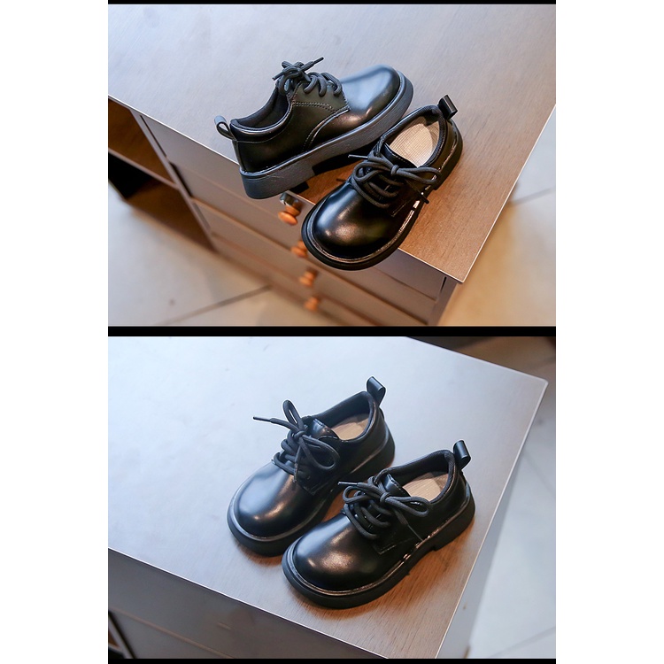 Giày Da PU Mũi Tròn Cột Dây Màu Trơn Phong Cách Anh Quốc Cổ Điển Thời Trang Mùa Xuân 2022 Cho Bé Trai Và Gái
