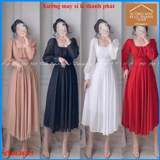 Đầm maxi voan tay dài dáng xoè , Đầm váy maxi đi chơi du lịch cao cấp