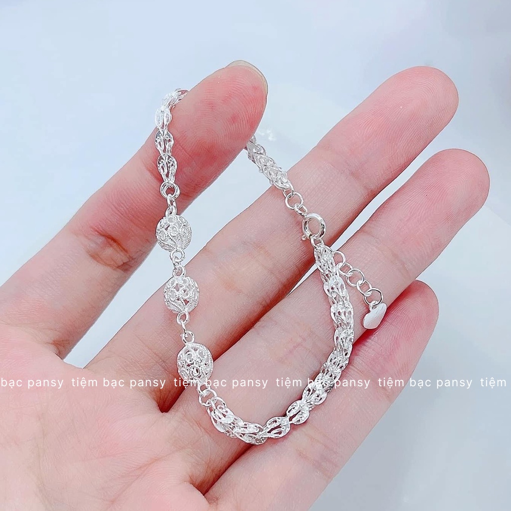 Lắc bạc nữ PANSY mẫu đuôi phụng phối charm duyên dáng - Vòng tay nữ bạc ta cao cấp