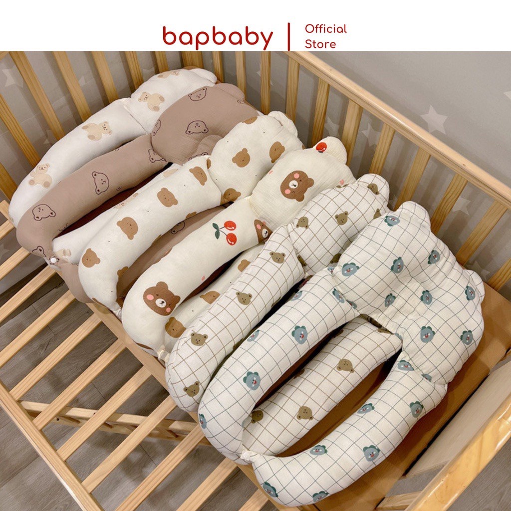 Gối chữ u cho bé chống méo đầu chống giật mình, gối ôm cho bé sơ sinh ngủ ngon tkutrang kid