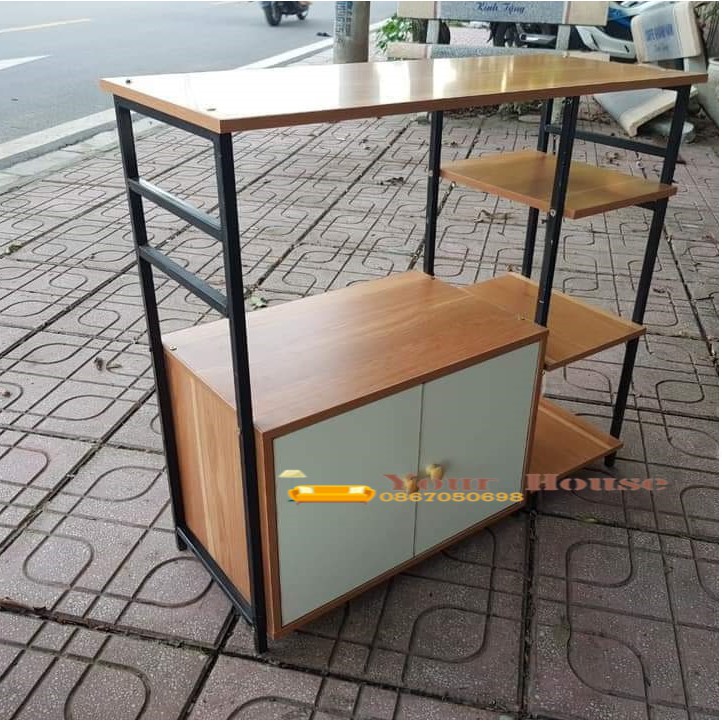Kệ Lò Vi Sóng, Kệ Để Đồ Nhà Bếp Khung Sắt Mặt Gỗ YOUR HOUSE Siêu Bền Đẹp