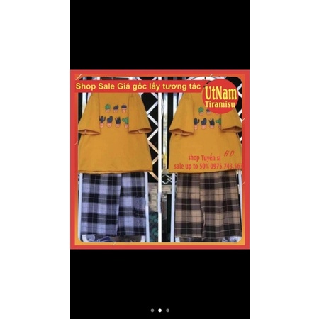Sét áo phông chậu cây xương rồng+ quần kẻ | BigBuy360 - bigbuy360.vn