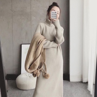 Váy len cổ lọ dáng suông dài cho nữ
