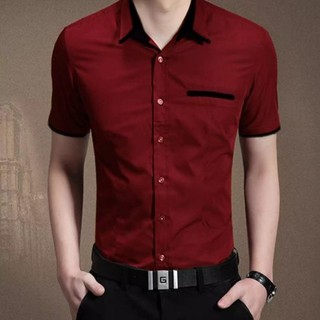 Áo sơ mi nam ngắn tay phối viền Túi tinh tế, sang trọng Mã A954 Thời trang EMEY LUXURY