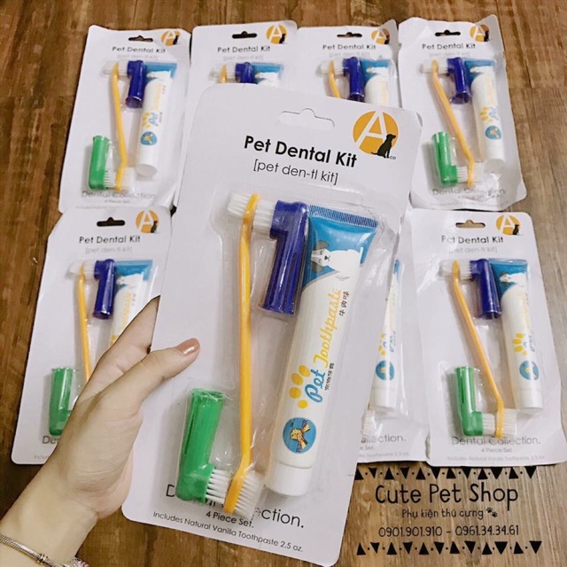 Bộ Kit bàn chải - kem đánh răng cho cún mèo