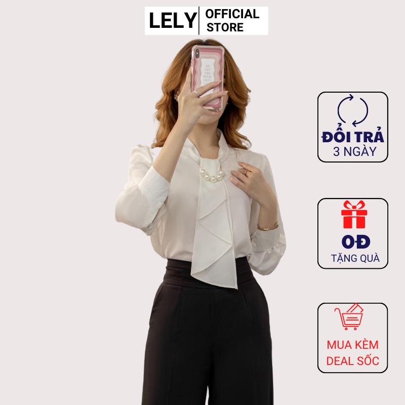 Áo sơ mi nữ Lely dài tay form rộng kiểu cổ vạt nơ màu Trắng công sở cao cấp A961 đi học đi làm