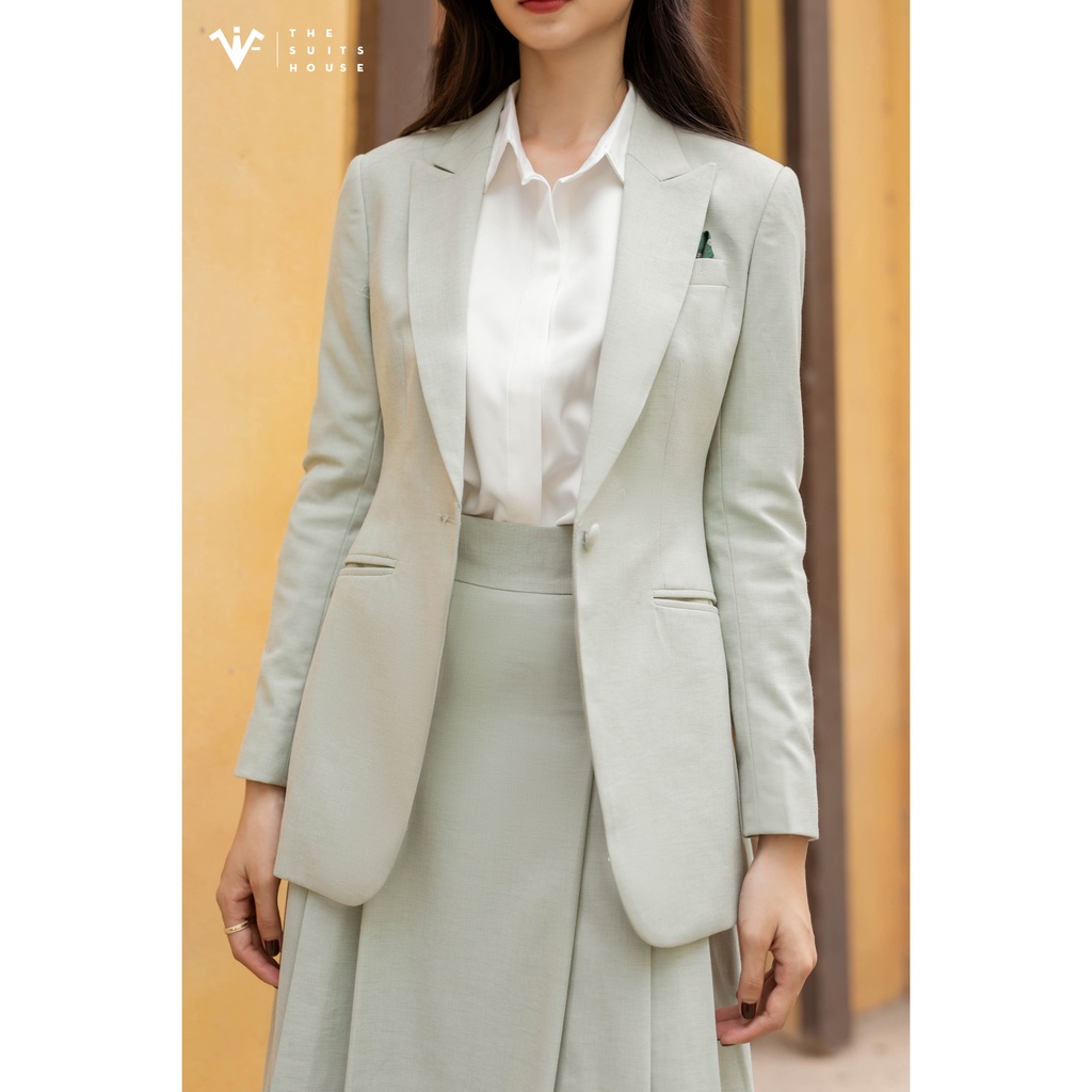 Bộ vest nữ xanh ngọc phối chân váy, 1 khuy 2 túi, suits chuẩn form The Suits House