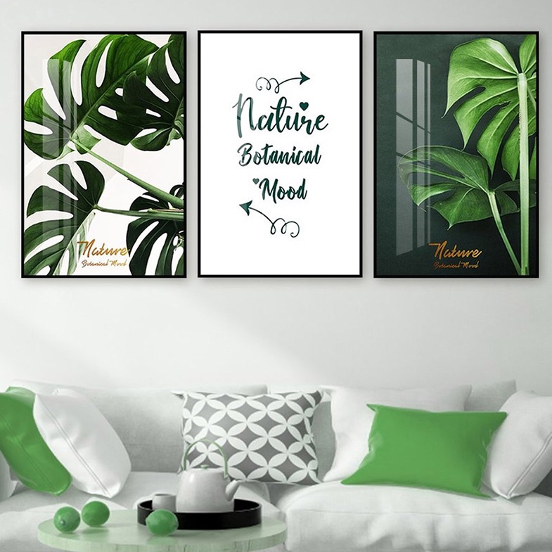Tranh Laminate Tráng Gương - Tranh Treo Tường Phòng Ngủ, Phòng Khách Phong Cách Tropical Lá Xanh 1