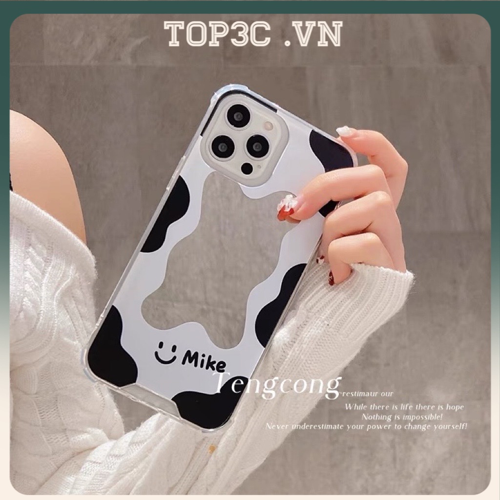 Ốp Điện Thoại TPU Mặt Gương Chống Rơi Họa Tiết Bò Sữa Cho Iphone 13 12 / 11 Pro Max / Mini Xs Max Xr X 8 7Plus