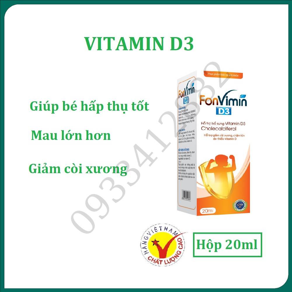 Fonvimin D3 - 20ml bổ sung vitamin D3 giúp bé dễ hấp thụ và mau lớn Hàng Chính Hãng Công Ty