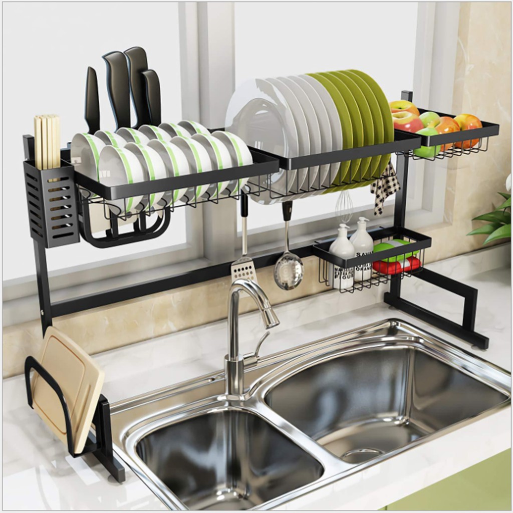 kệ chén bát phía trên bồn rửa , kệ chén thông minh khung thép đen cao cấp sơn tĩnh điện 85cm | BigBuy360 - bigbuy360.vn