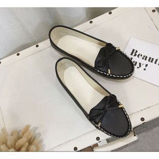 Giày lười slip on nữ da mềm, êm chân, siêu bền, đính nơ xinh xắn