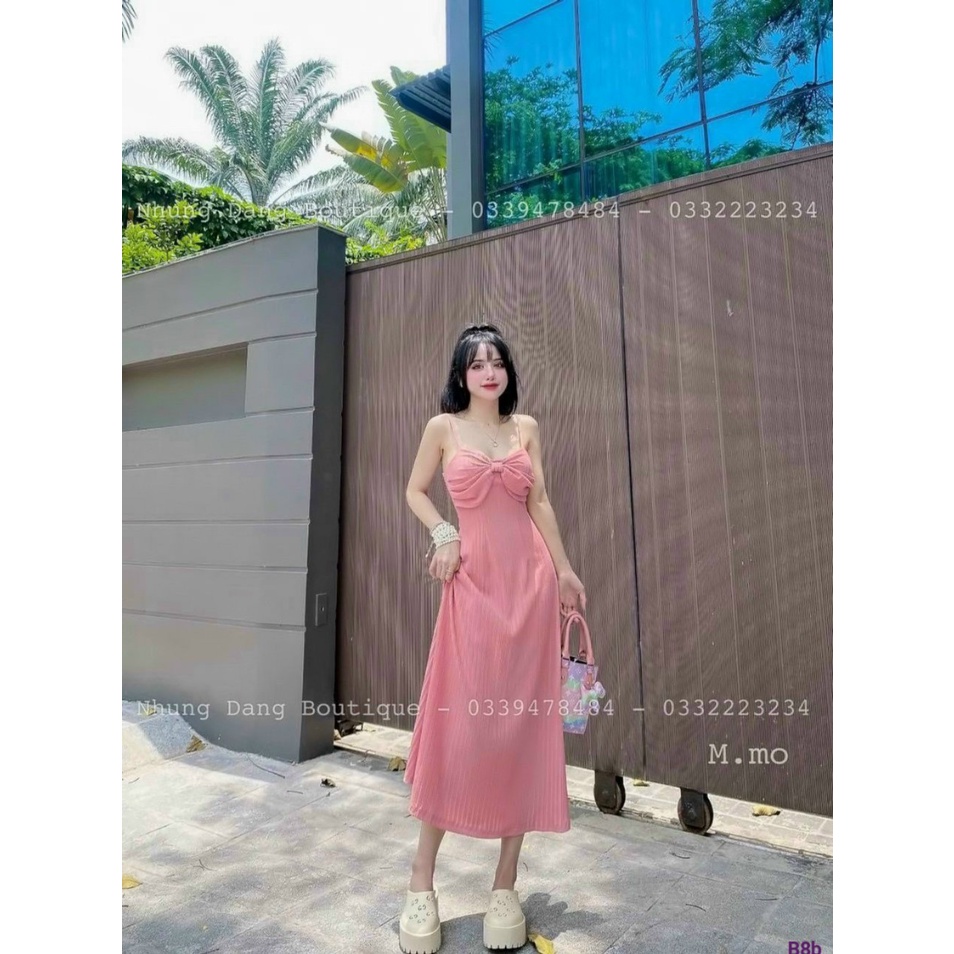 [Đầm sale 2022 free ship] Đầm maxi dáng dài dự tiệc siêu xinh với thiết kế 2 dây phối nơ ngực có mút