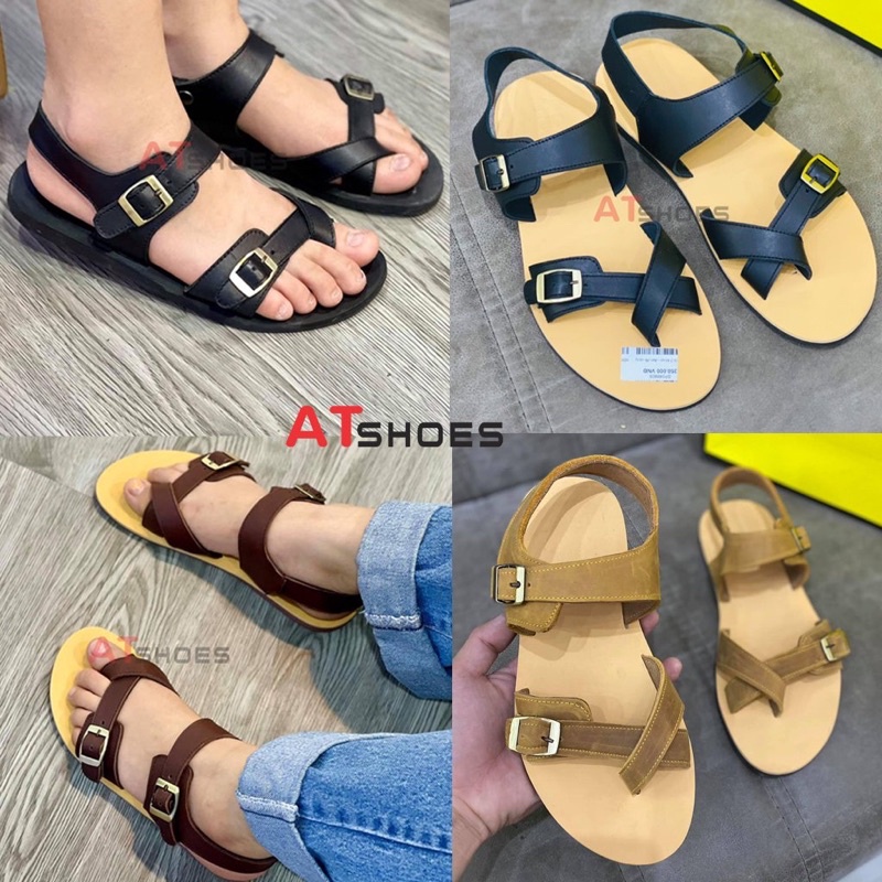 Dép Sandal Unisex Cao Cấp Da Bò Thật Sandal Xỏ Ngón Nam Nữ Trẻ Trung Đế Caosu Chống Nước Atshoes XDxsg211