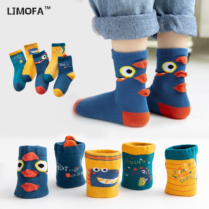 LJMOFA KIDS 5 đôi vớ trẻ em 1-12 tuổi vớ trẻ em vớ lớn đầu rồng nhện người hoạt hình 3d vớ tại hàn quốc hỗ trợ bán buôn thứ hai