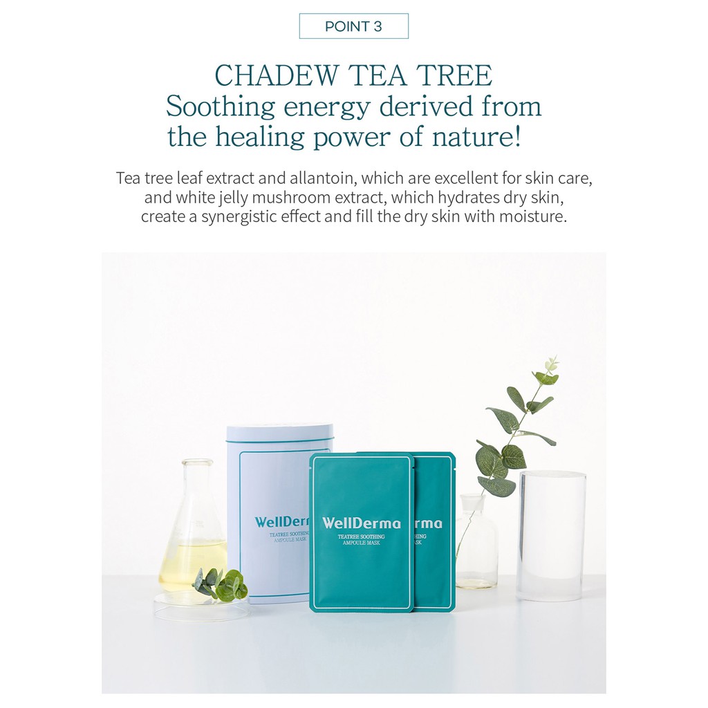 Mặt nạ cao cô đặc trà tràm Wellderma Chadew Tea Tree Soothing Ampoule Mask 10 miếng/1 hộp