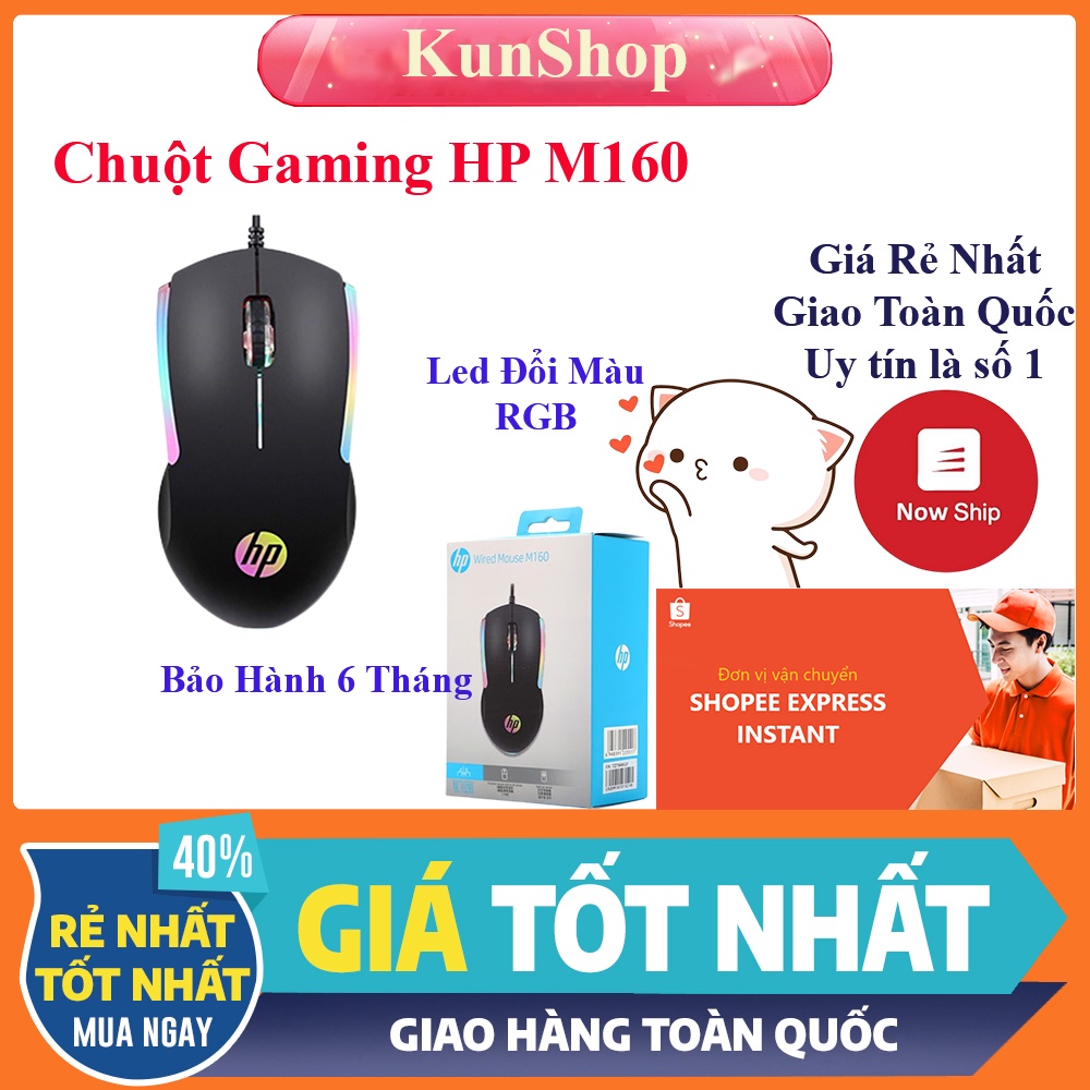 ❤️KunShopVn❤️ Chuột Có Dây Gaming HP M160 Led RGB Cực đẹp Chuột led siêu bền dành cho game thủ văn phòng Hàng Nhập Khẩu