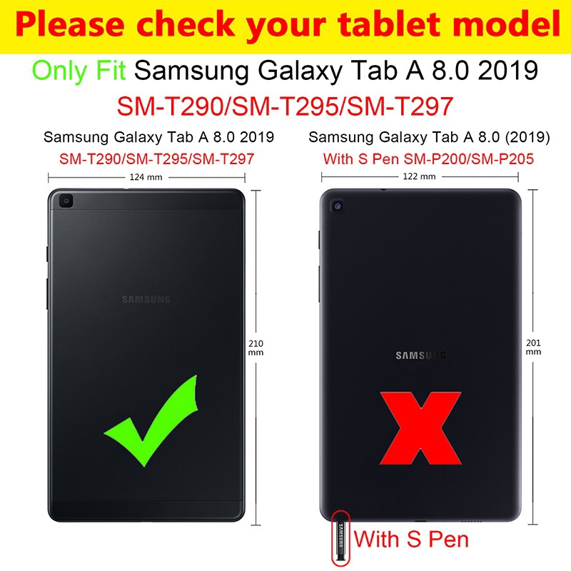 Bao da nắp lật từ tính ba nếp gấp dạng đế đỡ cho Samsung Galaxy Tab A 8.0 2019 T290/T295/T297