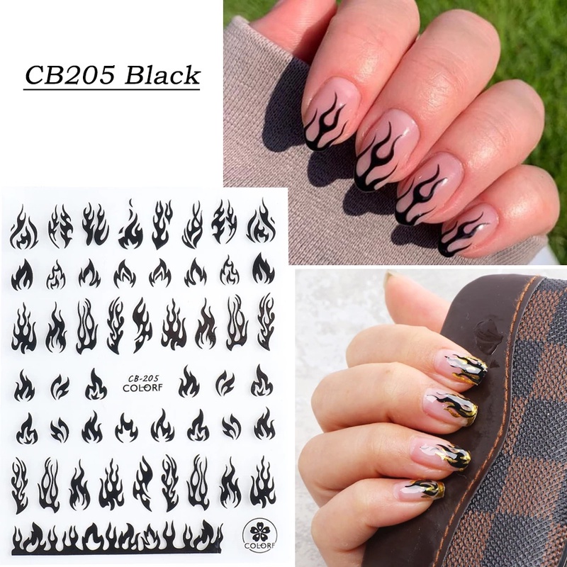 Miếng Dán Móng Tay Hiệu Ứng Lửa Lửa 3D Ba Chiều Tự Dính DIY