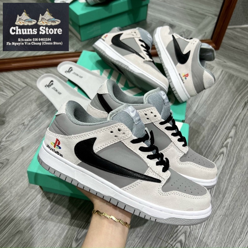 Giày Jordan SB dunk travis scott xám đen Palaytation, giày nk JD SB nỉ xám đen thấp cổ mới full box bảo vệ