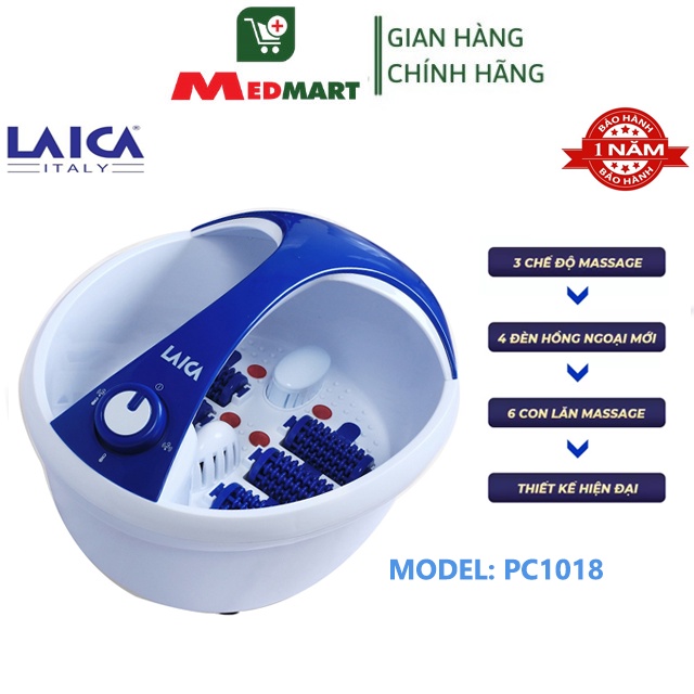 Bồn Ngâm Chân Massage Laica PC1018, Có Đèn Hồng Ngoại, 3 Chế Độ, Bảo Hành Chính Hãng 12 Tháng - Medmart