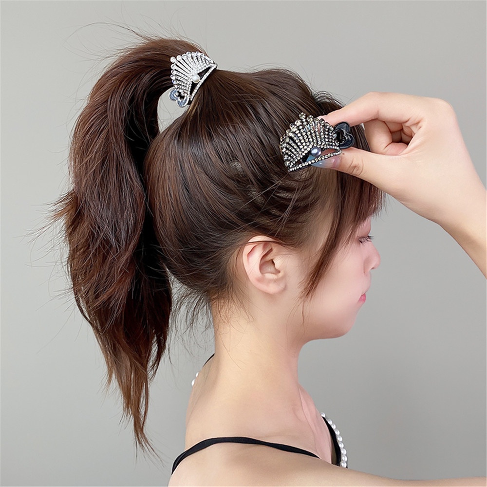 Kẹp Tóc Đuôi Ngựa Hình Vương Miện Đính Đá Cao Cấp Thời Trang Mùa Hè Dành Cho Nữ