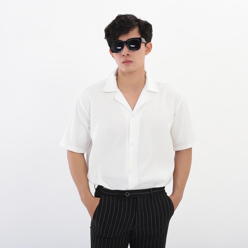 Áo sơ mi lụa Hàn mịn tay ngắn cổ vest | BigBuy360 - bigbuy360.vn