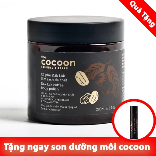 Cà phê Đăk Lăk làm sạch da chết cơ thể (Dak Lak coffee body polish) 200ml tặng son dưỡng môi