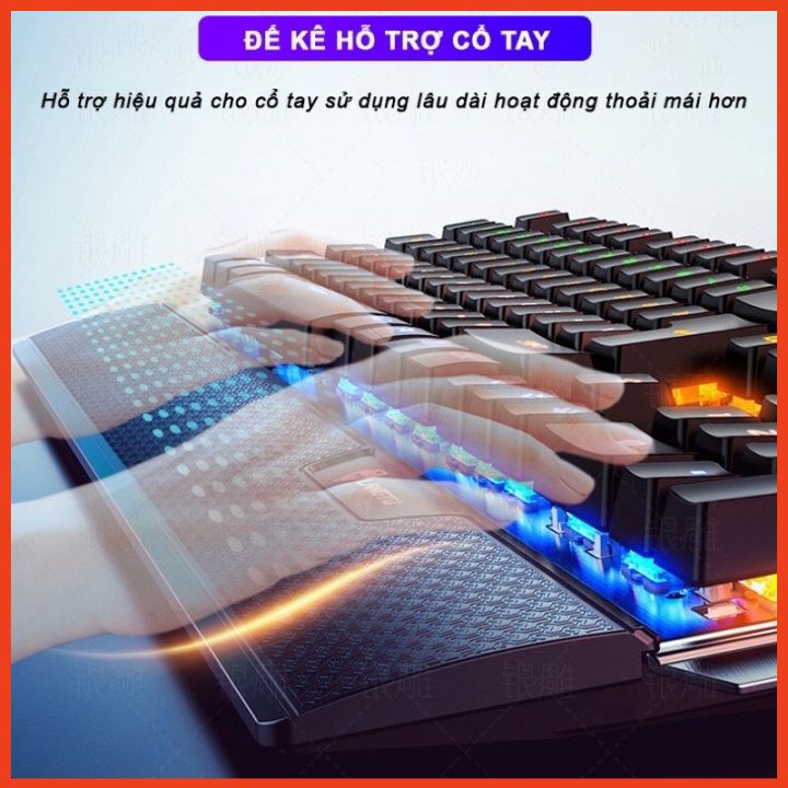 Bàn Phím Cơ Máy Tính Blue Switch Gaming YINOIAO K100Pro Full LED RGB 104 Phím 12 Chế Độ Trục Cơ Xanh