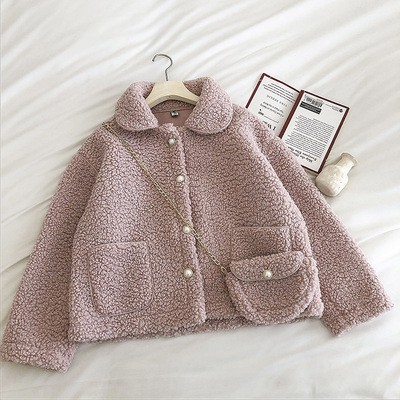 Áo khoác lông cừu cổ bẻ kèm túi đeo ulzzang e811 | BigBuy360 - bigbuy360.vn