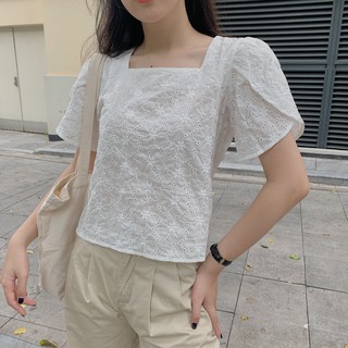 Áo thô thêu hoa lỗ cổ vuông SA342 1994closet