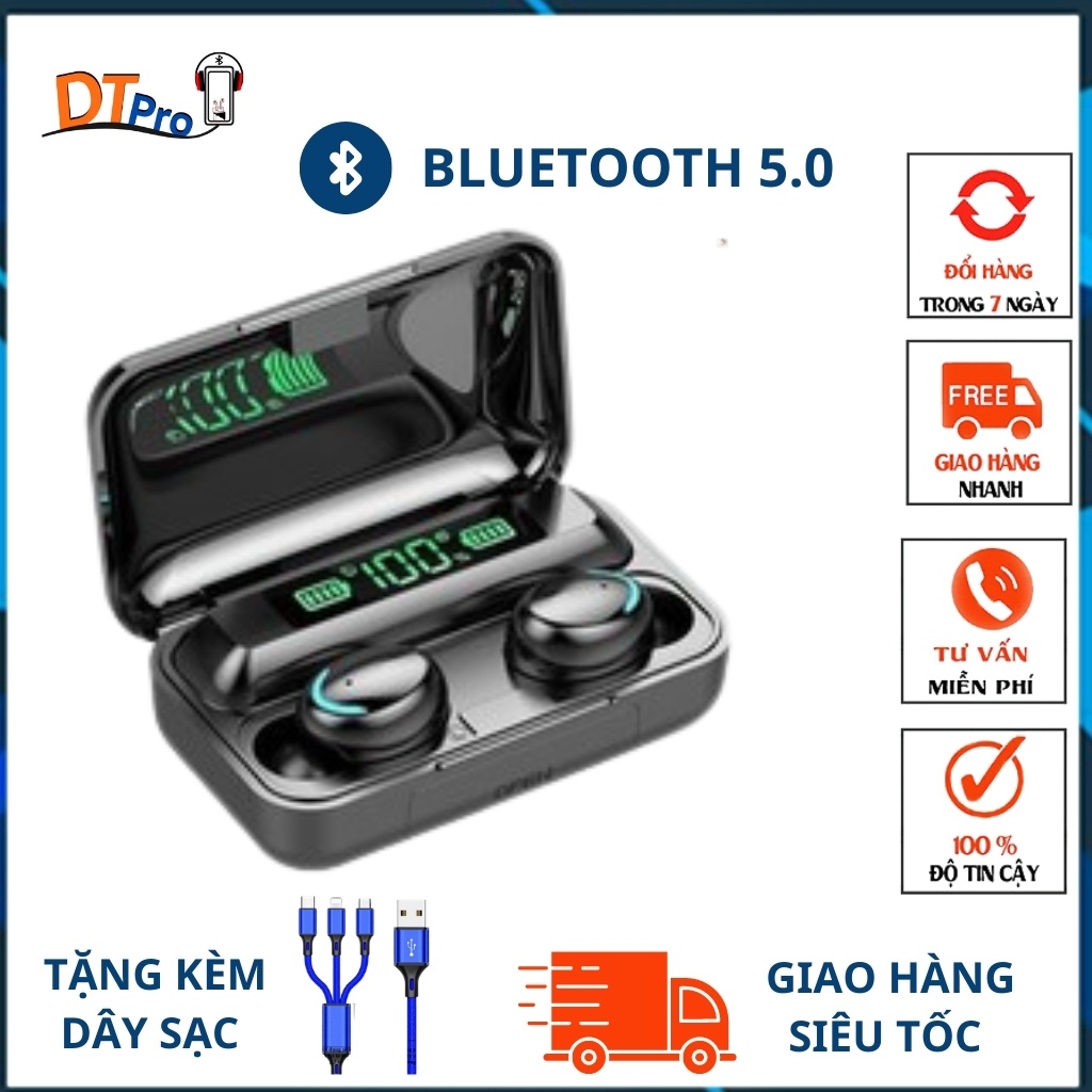 Tai nghe Bluetooth F9 , Tai nghe Amoi F9 bluetooth 5.0 phiên bản cảm ứng, chống nước, pin trâu  - DTpro
