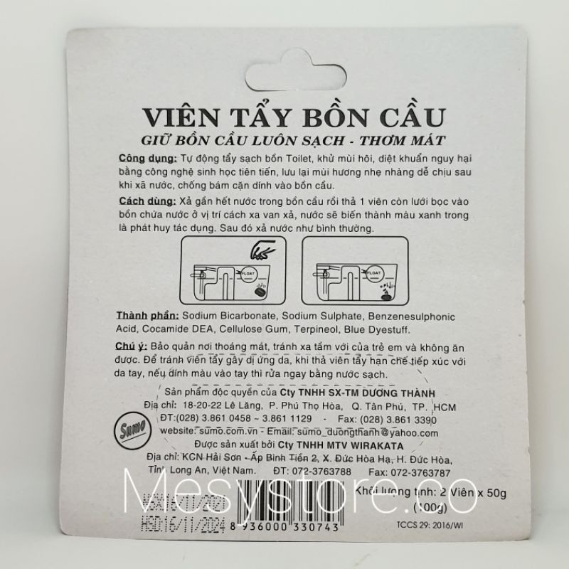 Combo 2 Viên Tẩy Bồn cầu Sumo Toilet Block Khử Mùi Hôi Diệt Khuẩn Chống Bám Cặn
