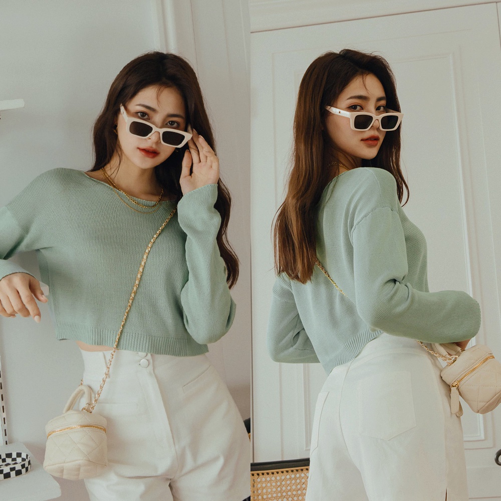 Áo dệt kim croptop dáng rộng nữ Air Space Lady 2211829004