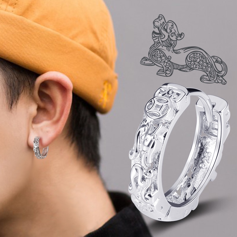 Khuyên Tai Kim Loại Màu Đen / Bạc Thời Trang Unisex