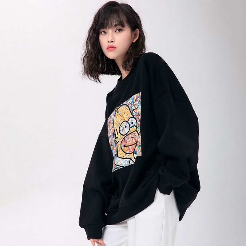 Áo sweater ZHELIHANGFEI cổ tròn in họa tiết hoạt hình dễ phối đồ